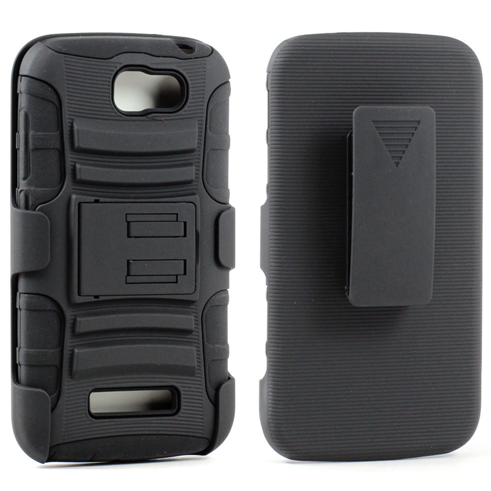 Alcatel One Touch Fierce 2 7040 Armor Shell Holster Combo BELT Clip (Black)